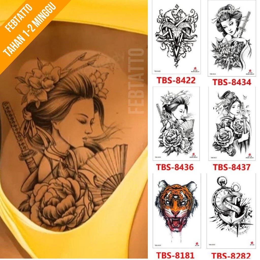 Tato Temporer Ukuran 12cmx19cm Motif Aesthetic Tatto Temporary Stiker Tato Halal Grosir Tato air motif perempuan, bunga, macan, jangkar, tanduk , kompas TBS 8436