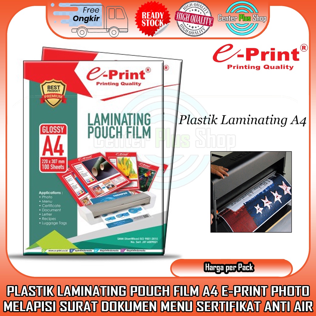 

PLASTIK LAMINATING POUCH FILM E-PRINT ECO LAPISAN PELINDUNG SERTIFIKAT FOTO PHOTO DOKUMEN SURAT KARTU MENU PREMIUM ORIGINAL 100 PCS 220X307 MM 220 307JERNIH POLOS BENING ALAT TULIS KANTOR SEKOLAH FOTOKOPI SCANNER PRINTER TINTA MESIN LAPTOP KOMPUTER