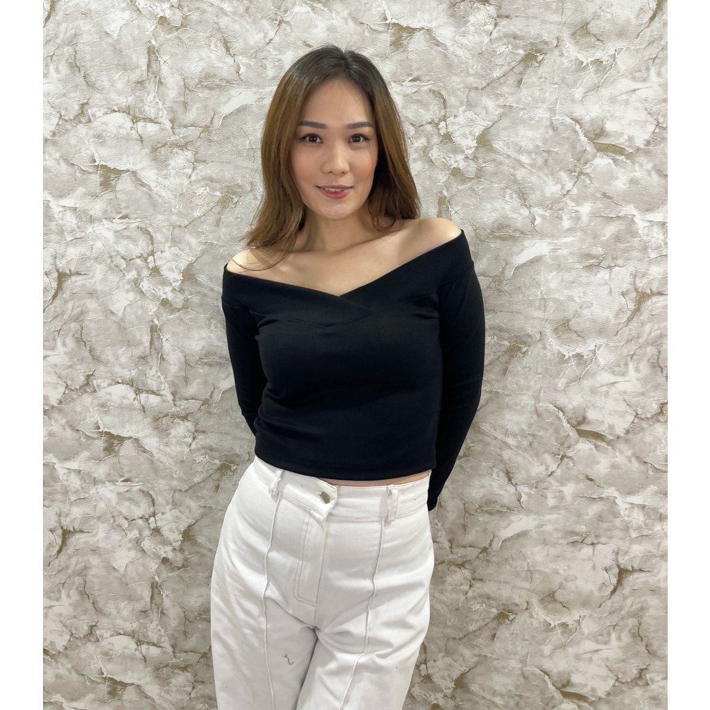 MODAVIE - POPPY CROPTOP Longsleeve Sabrina Baju Crop Lengan Panjang Wanita