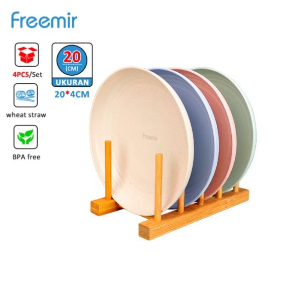 

freemir Wheat Berkualitas 4 Plate pcs Makan 20 Straw - Set Warna Warni Promo Dinner Piring cm