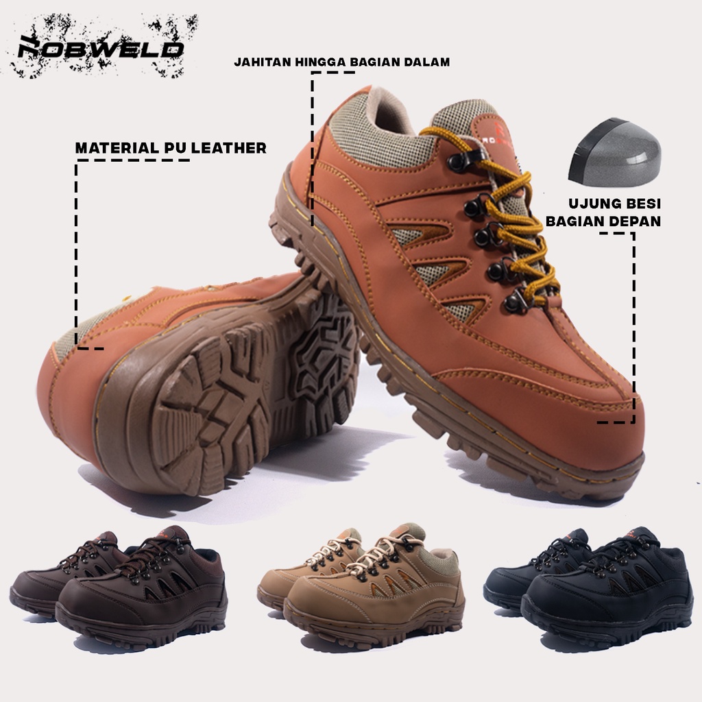 Sepatu Safety Boots Pria Ujung Besi Kerja Proyek Lapangan Hiking Gunung Touring, Sepatu Sefty Pria, Sefty Shoes Oudoor Robweld