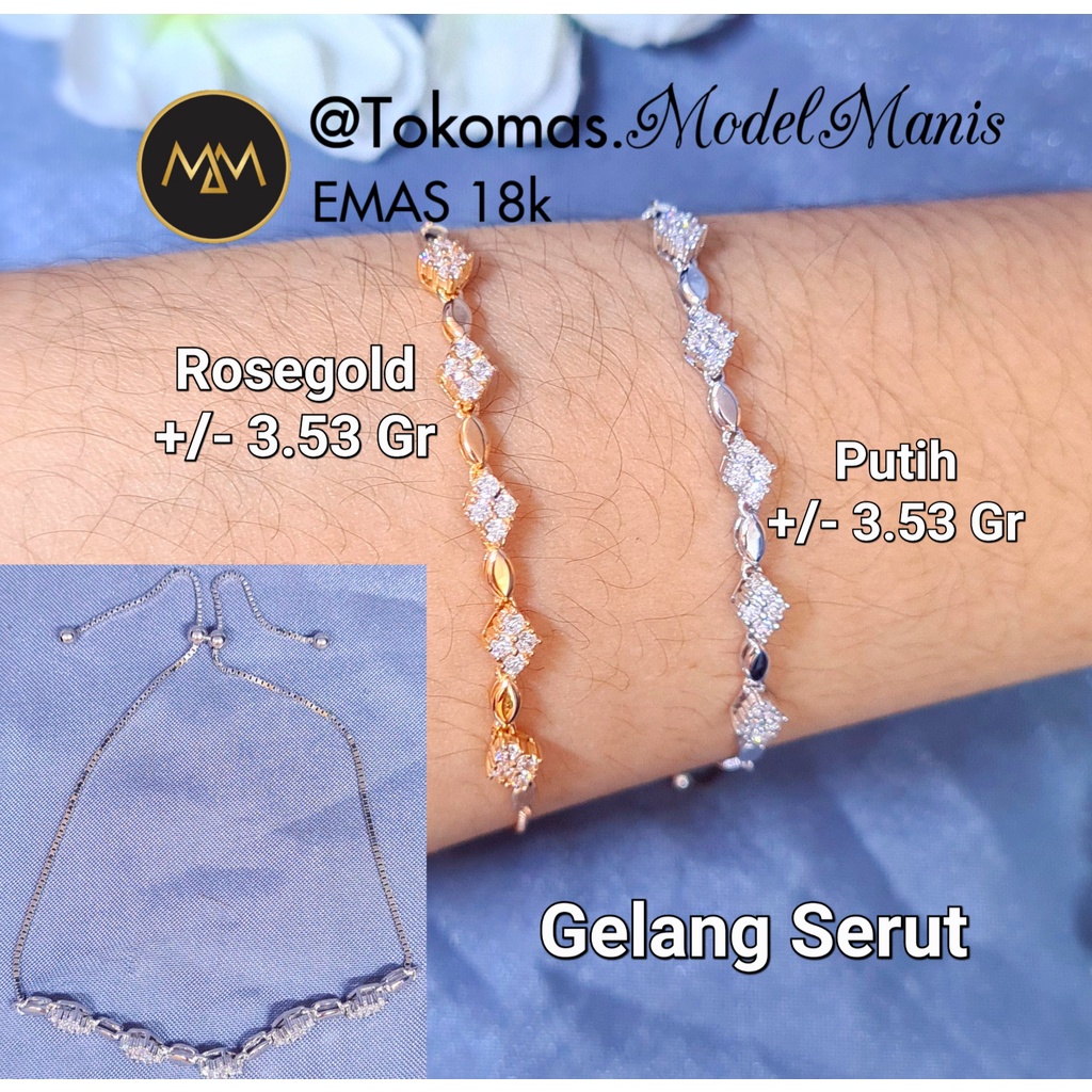 Gelang serut wajik diamond looks emas putih rosegold 755 kadar 18k