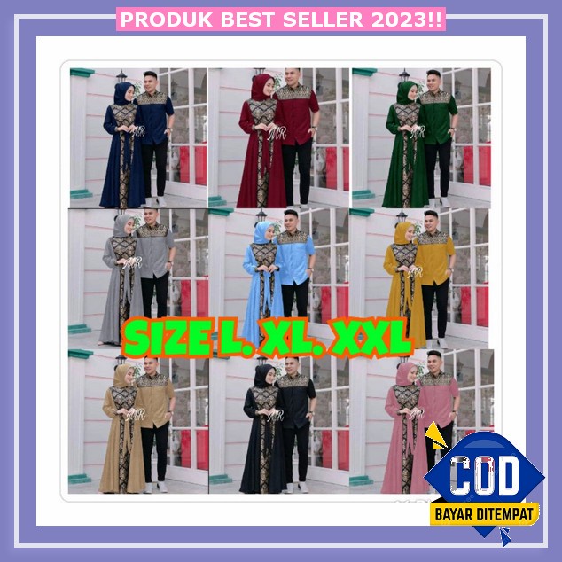 Baju Muslim Couple Keluarga Lebaran 2023 Warna Biru Sarimbit Family Set Marina Raya Series Seragam P