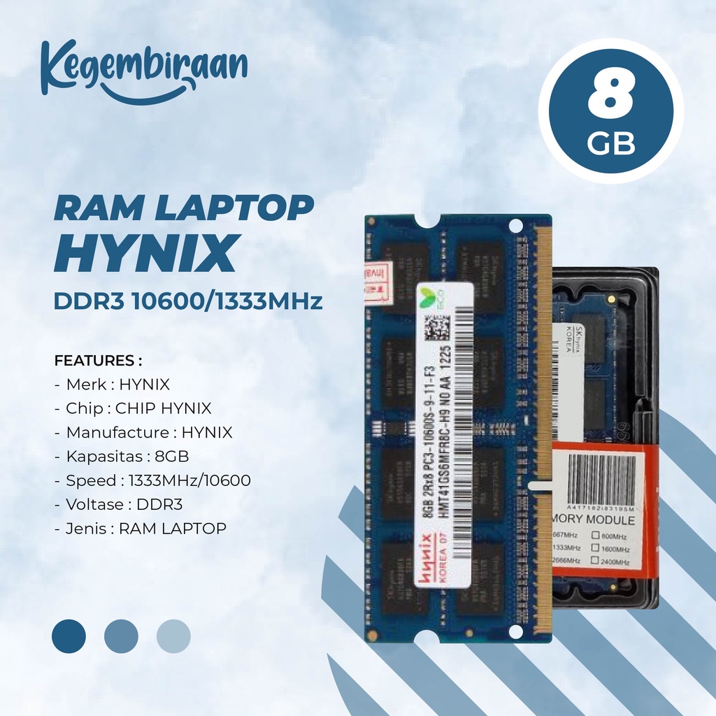 SK Hynix RAM Laptop 8GB DDR3 10600 1333Mhz Sodimm Notebook