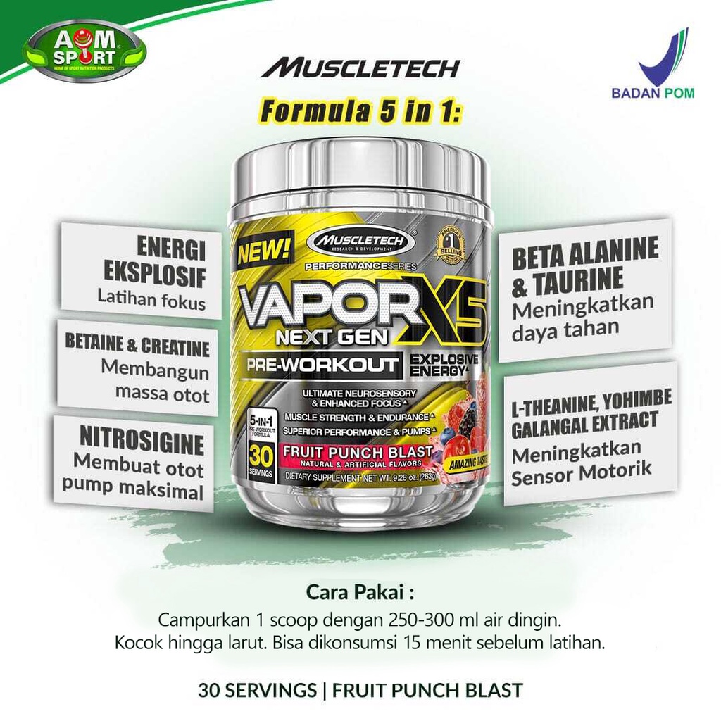 Muscletech VAPOR X5 Next Gen 30 Serving / PreWorkout / Penambah Tenaga / Power