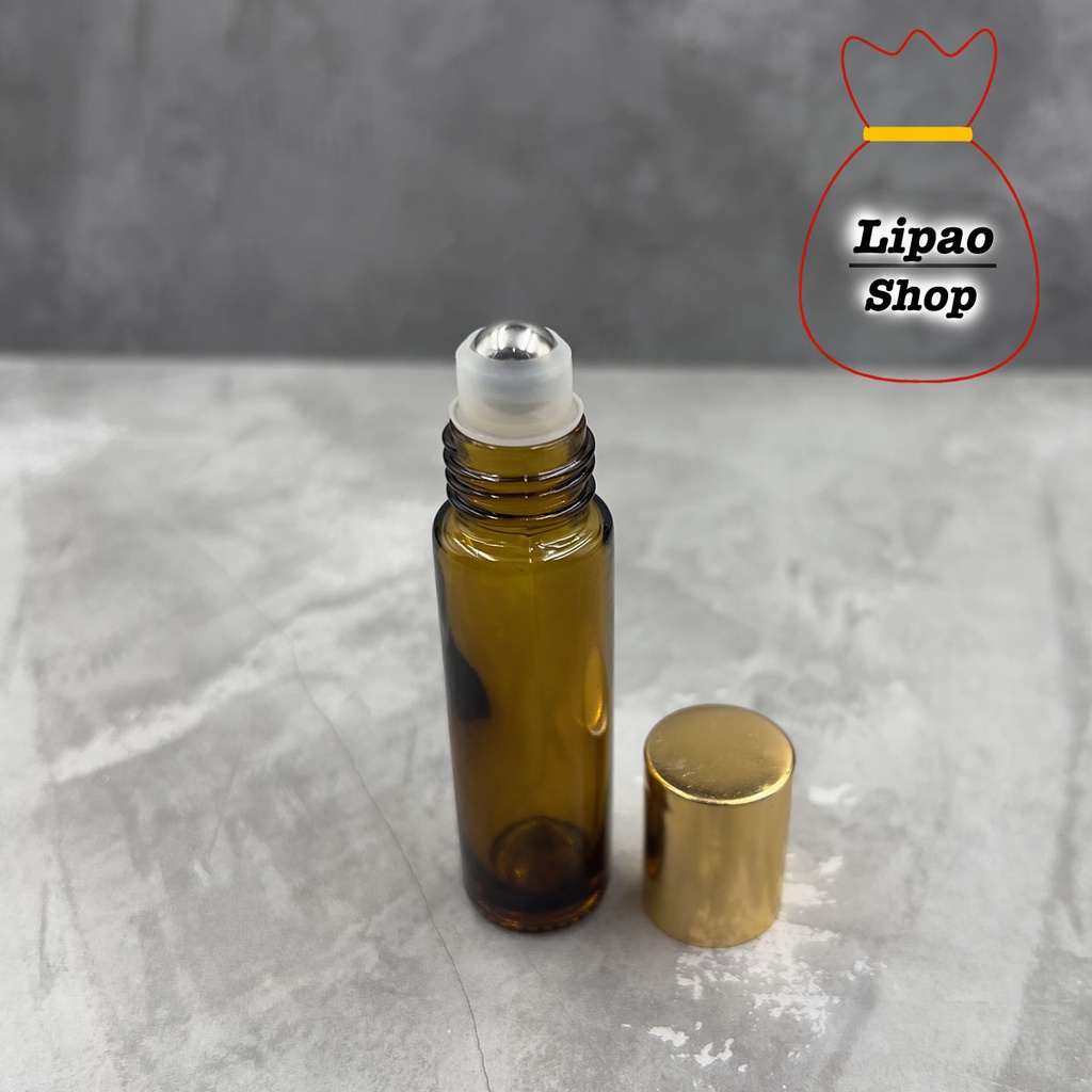 Botol Roll On 10ml ROLLER BESI Kaca AMBER TEBAL BERAT Essential OiL Minyak Wangi