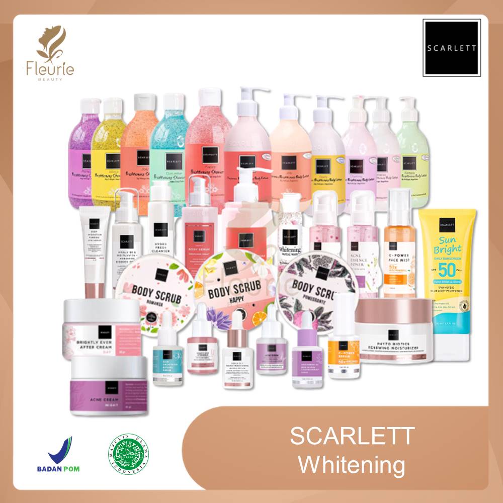 SCARLETT Whitening Body Lotion/Body Shower Scrub/Facial Wash/Serum/Shampoo/Conditoner/Mugwort Hydra Mask/Sunscreen Original BPOM