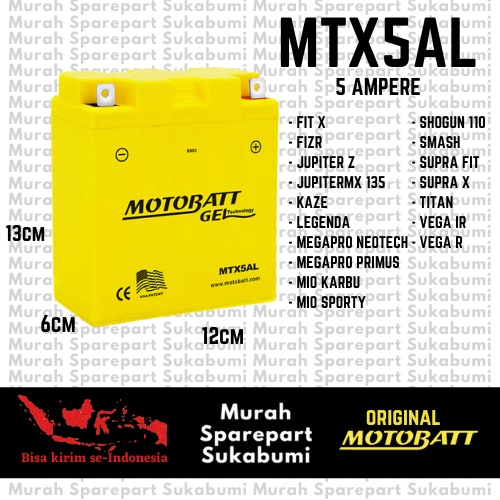 AKI MOTOR MOTOBATT GM5Z-3B/MTX5AL SUPRA X JUPITER MX MEGAPRO MIO SMASH VEGA GRAND