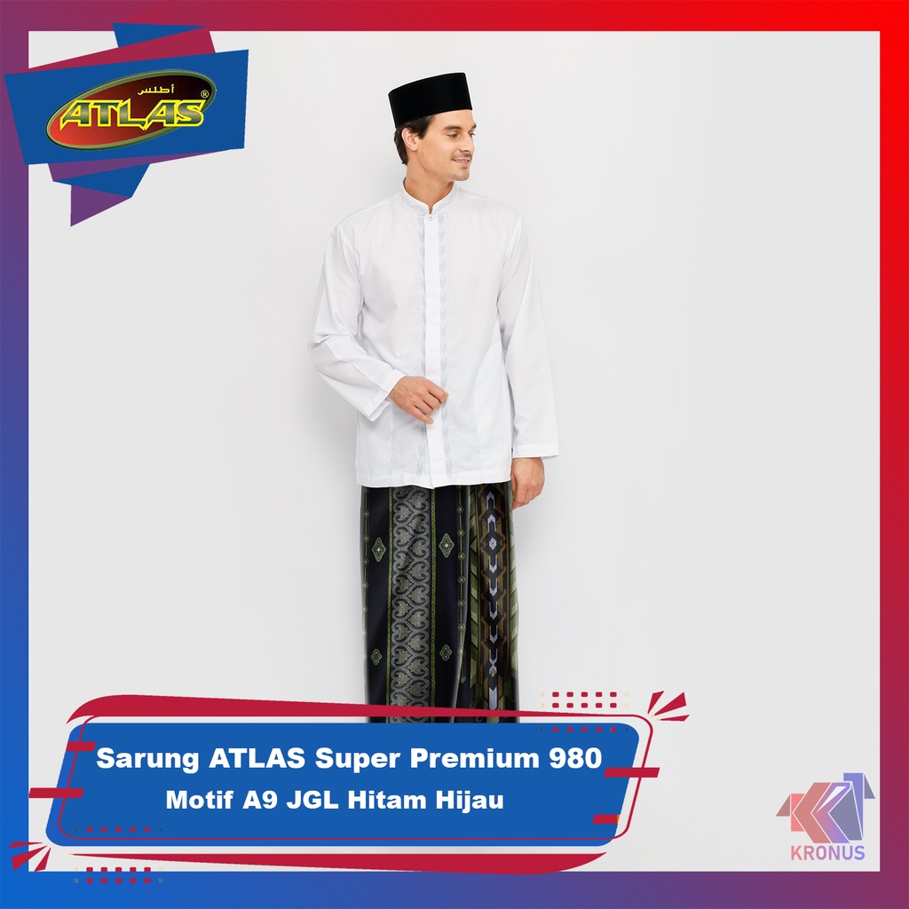 Sarung ATLAS Super Premium 980 Motif A9 JGL Hitam Hijau