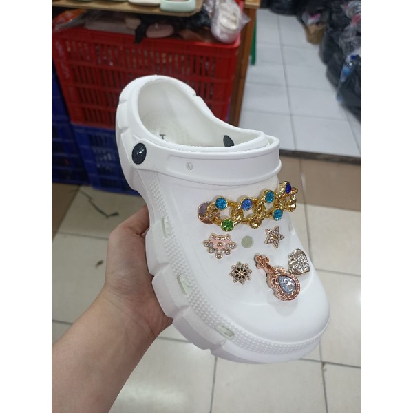 SEPATU SANDAL BAIM CLOG JELLY WANITA JIBBITZ RANTAI MEWAH TERBARU 602