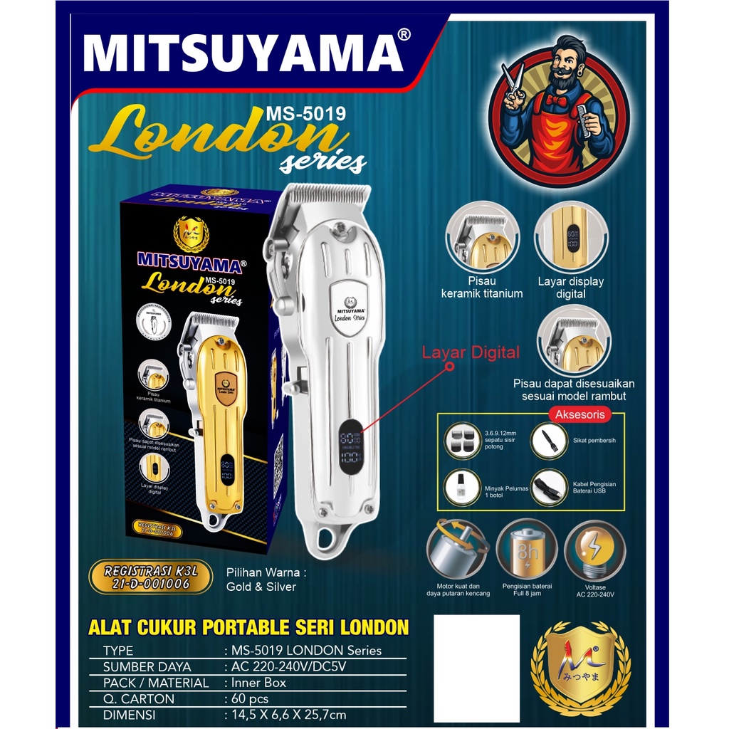 Alat Cukur Rambut Series London MS- 5019 London Hair clipper Wireless JENGGOT KUMIS Tanpa Kabel MURAH BERKUALITAS VIRAL  SUPER TAJAM HADIAH (COD)