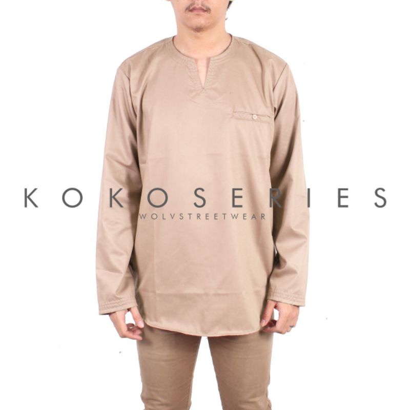 Baju Koko Panjang Pria Pakaian Muslim Dewasa Warna Cream