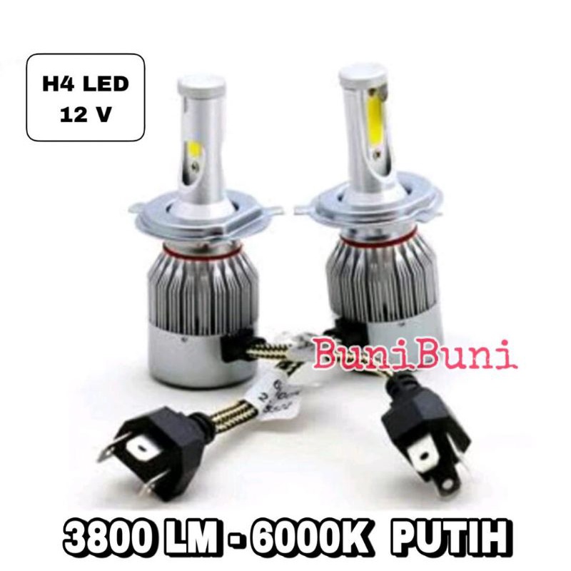 Bohlam LAMPU Utama Mobil H4 LED C6 12V 36W 3800LM Cahaya Putih 6000K Super Terang (SEPASANG)