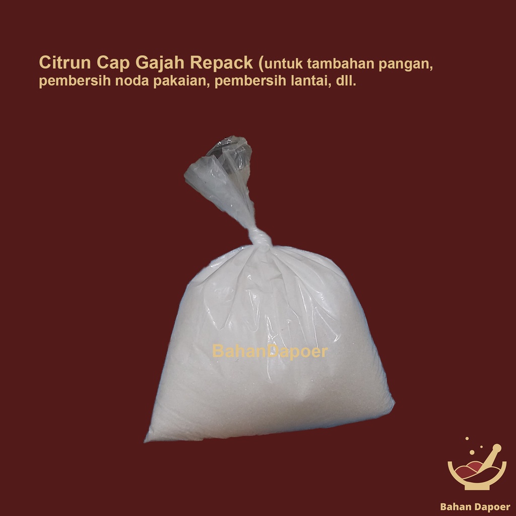 

Asam Sitrun / Citrun / Citric Acid Cap Gajah Repack (500 gram) Food Grade Pembersih Multifungsi dan Pemutih Pakaian