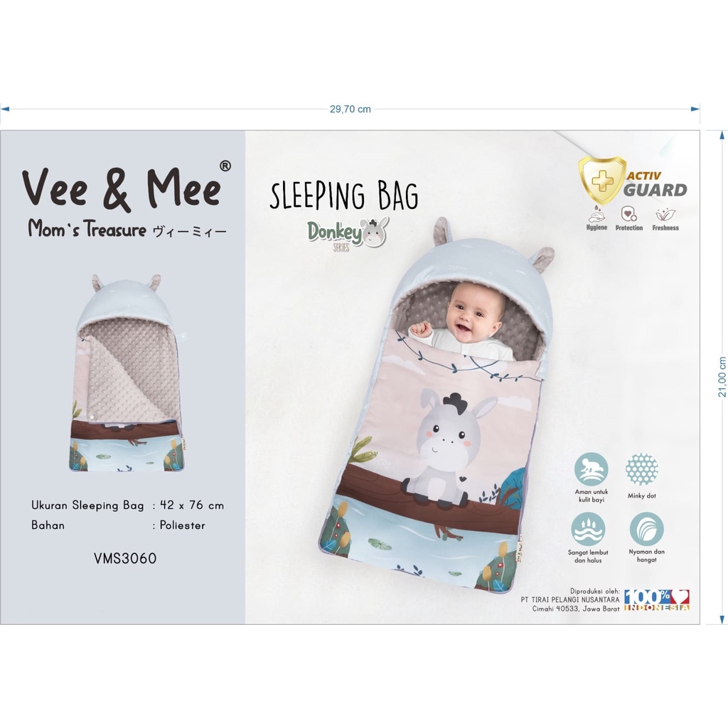 Vee &amp; Mee Sleeping Bag Minky Kantong Tidur Bayi Lembut &amp; Hangat Anti Bakteri Donkey Series - VMS 3060