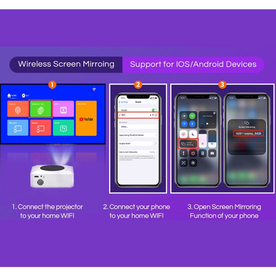 ⭐Newest⭐Proyektor 5500 Lumens 1080p WIFI Phone Home Theater Proyektor Compatible With TV Stick/HDMI/VGA/Laptop Bisa COD