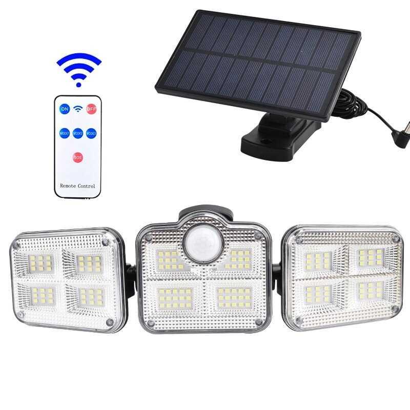 Lampu Dinding Solar Double Sensor Three Head 122 LED Cool White - JD-2757A - Black