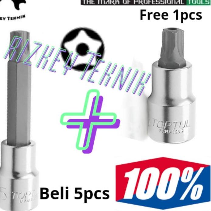 ➹ Mata Kunci Sok Socket bospomp BINTANG T30 SEGI 5 LUBANG DR 1/2" Kunci T30 Bintang 5 ➢
