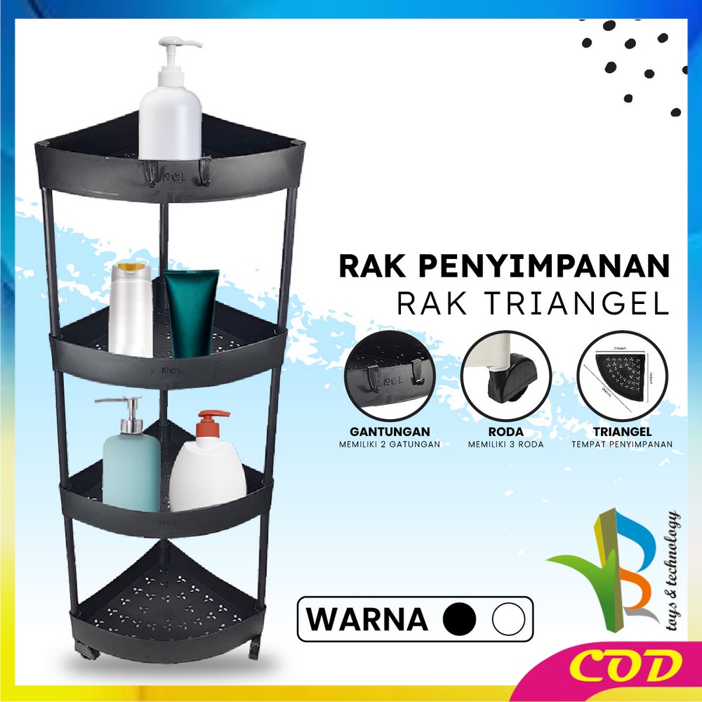 RB-C824 Rak Dapur Triangle 4 Tingkat Rak Trolley Susun Penyimpanan Serbaguna Dengan Roda / Rak Kamar Mandi Sudut Anti Air