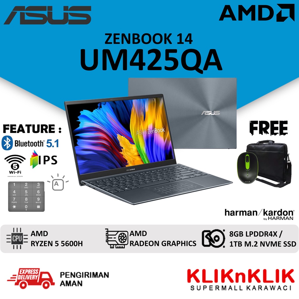 ASUS ZENBOOK 14 UM425QA AMD RYZEN 5 5600H 8GB 1TB SSD FHD IPS WIN10 HOME