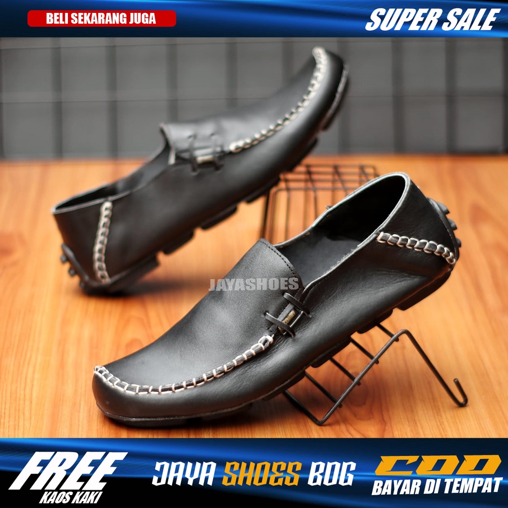 MOKLEA Sepatu Slip On Pria Casual Kulit Asli Simple Semi Formal Kerja Kuliah