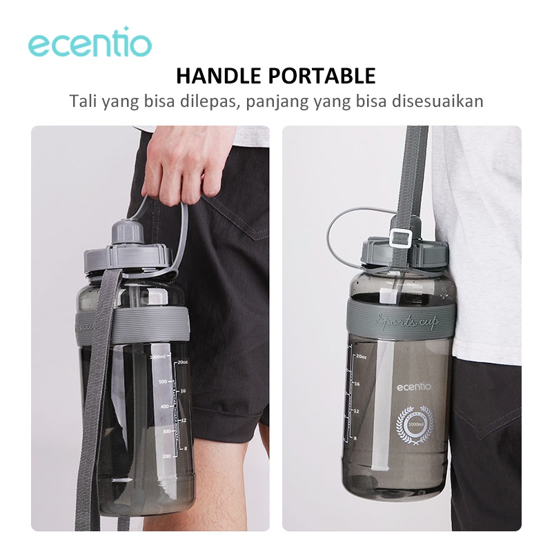 ecentio botol minum besar olahraga 1000ml/1300ml dengan sedotan anti bocor botol air minum jumbo