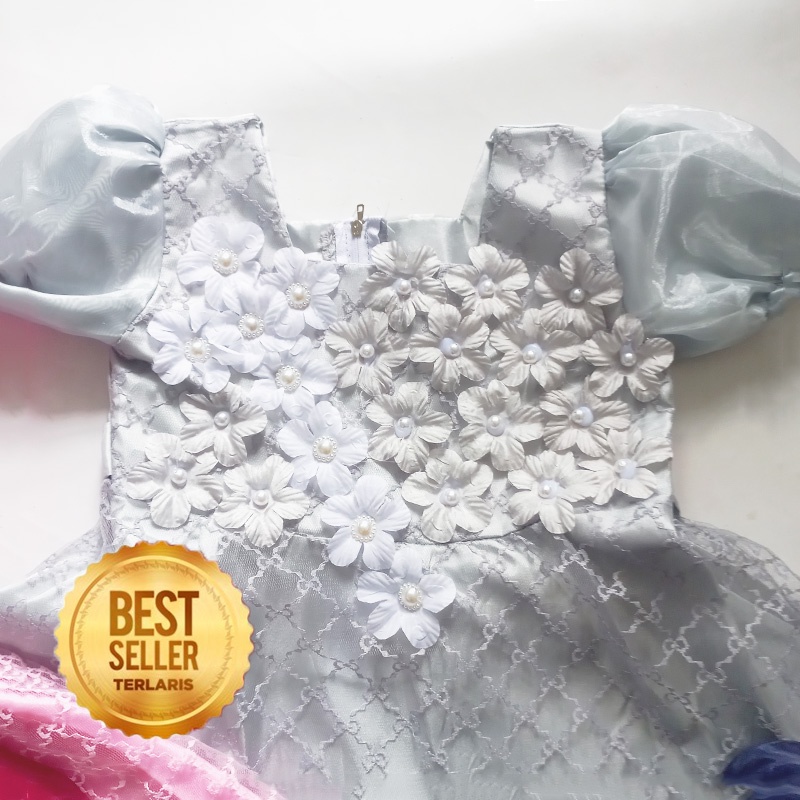 Gaun Organdi Anak 4 5 Tahun Dress Pesta 6 7 Tahun Warna Marun Silver Navy Pink Bahan Tile Gucci Terlaris Korean Style KA141