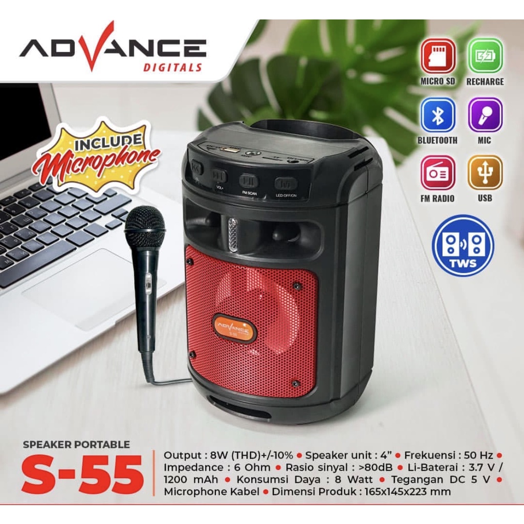 Advance Speaker Bluetooth Portable S-55 S55