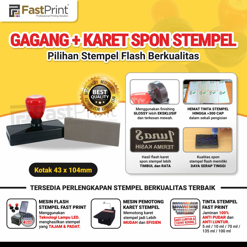 Gagang Stempel Plus Karet Stempel Flash Potongan Ukuran Kotak 43X104MM