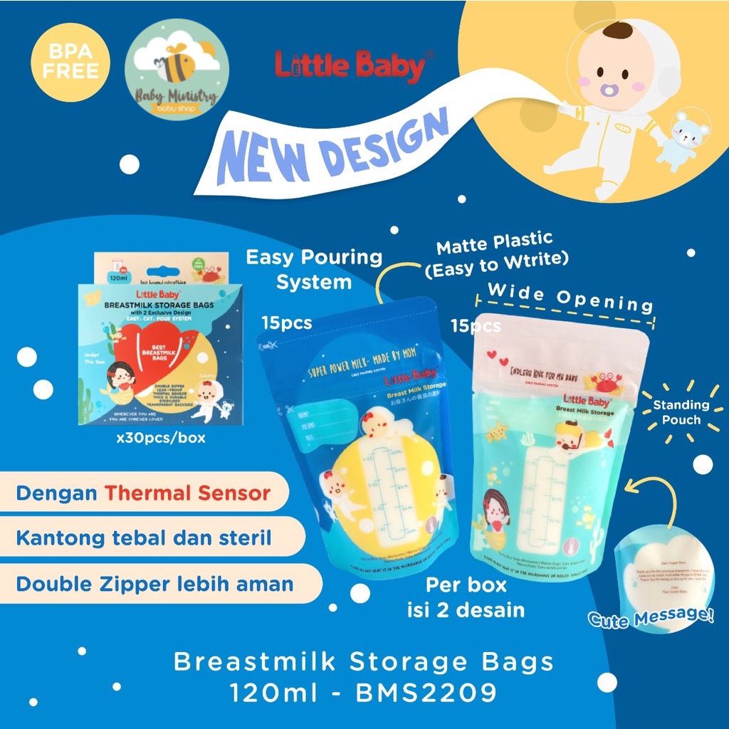 (NEW DESIGN) Little Baby - Breastmilk T sensor 120ml / Kantong Asi Sensor 120ML – baby ministry