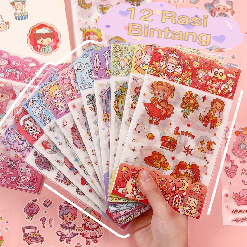 

1 SET STICKER BUKU JURNAL TUMBLR MOTIF KARTUN ZODIAC