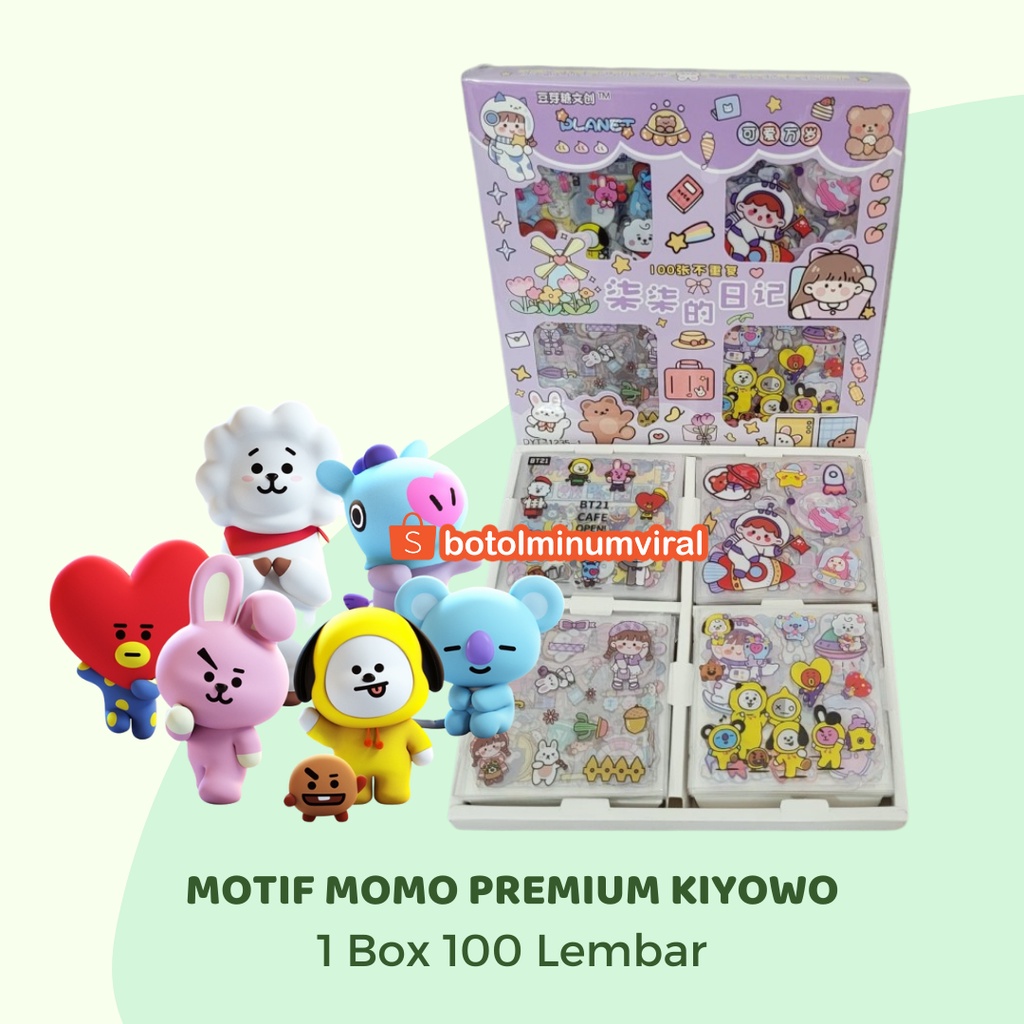 Sticker Momo X BT21 Korea Box Isi 100 pcs Viral Anti Air Aesthetic BTS