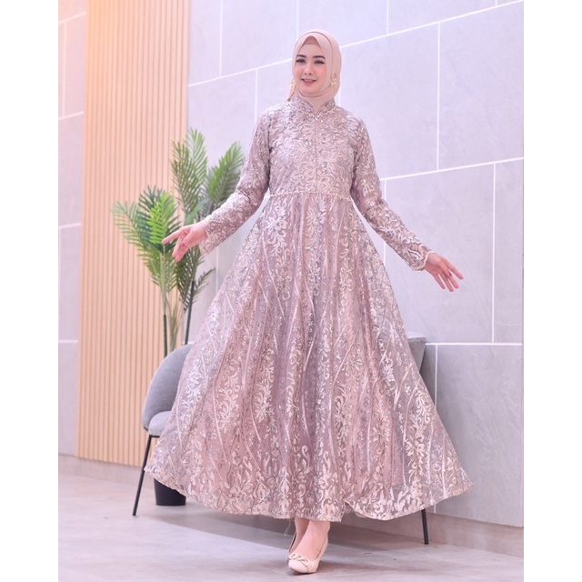 Permata Olshop / Kebaya Gamis Brukat Tulle Bordir Busui / Gamis Kebaya Kondangan / Kebaya Gamis Pesta Mewah / Gamis Modern