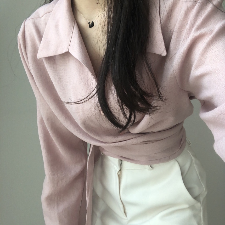 Korean Style Kemeja Lengan Panjang Wanita Polos Tidak Teratur Blouse