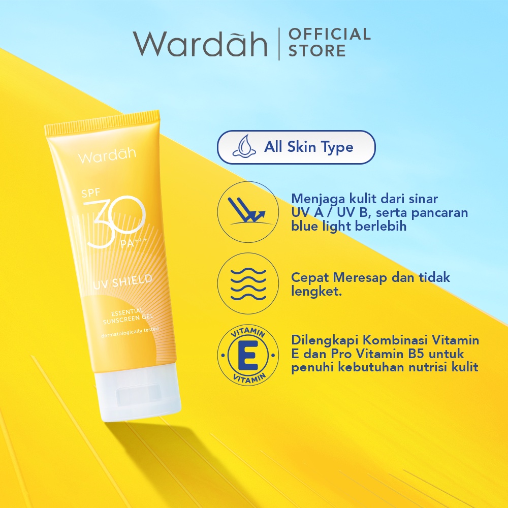 Wardah UV Shield Essential Sunscreen Gel SPF 30 PA +++ 40 ml - Sunscreen Wajah 0% Alkohol - Tekstur Ringan - Melembabkan