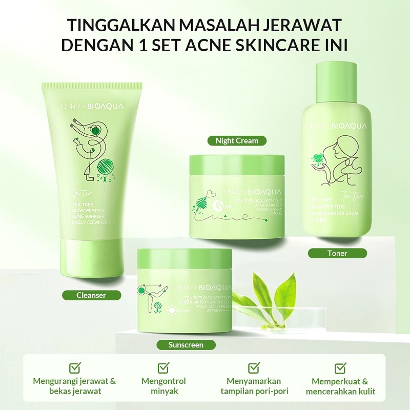 [PROMO+Masker Bioaqua] BIOAQUA Skincare Remaja | Paket Niacinamide Glowing &amp; Brightening | Tea Tree Oligopeptide Acne Set