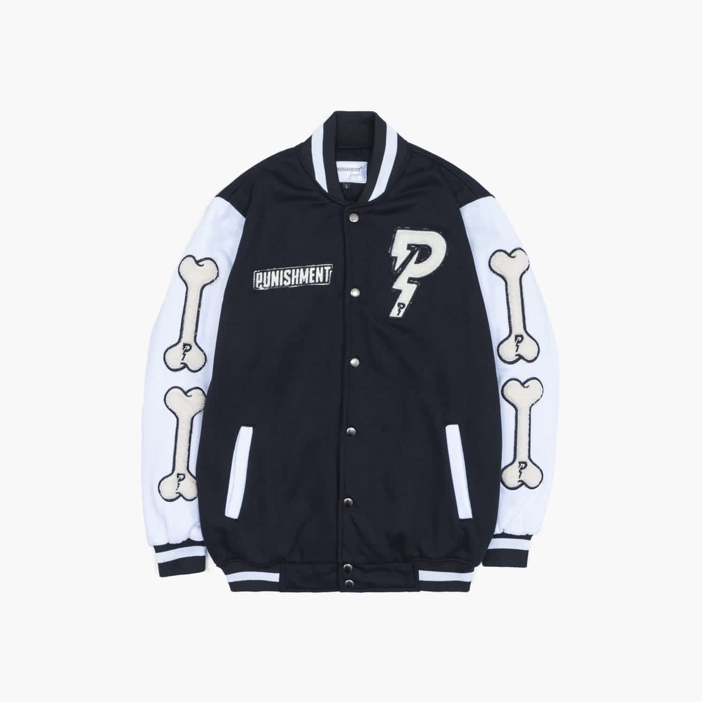 POSEIDON - Jaket Varsity PUNISHMENT BONE LIGHTNING M - XXL Pria Wanita Premium