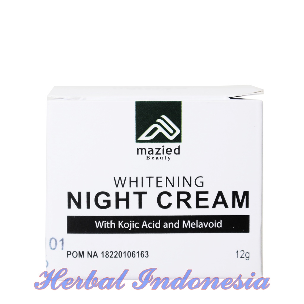 NIGHT CREAM MAZIED WHITENING 12gr - Mencerahkan dan Memutihkan dengan Kojic Acid dan Melavoid