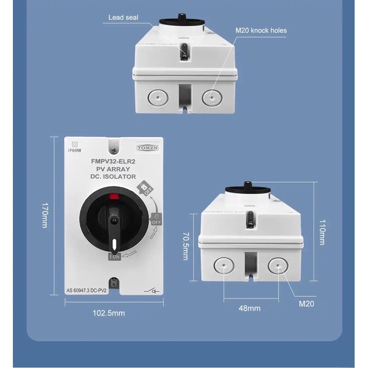 Switch Solar Rotary Isolator 4P PV DC 1200V 32A IP66 Waterproof