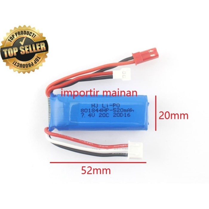 Baterai Lipo 7.4V 520Mah Dual Soket Jst Xh 2.54 F959 Xk A600 Xk X420 #Original
