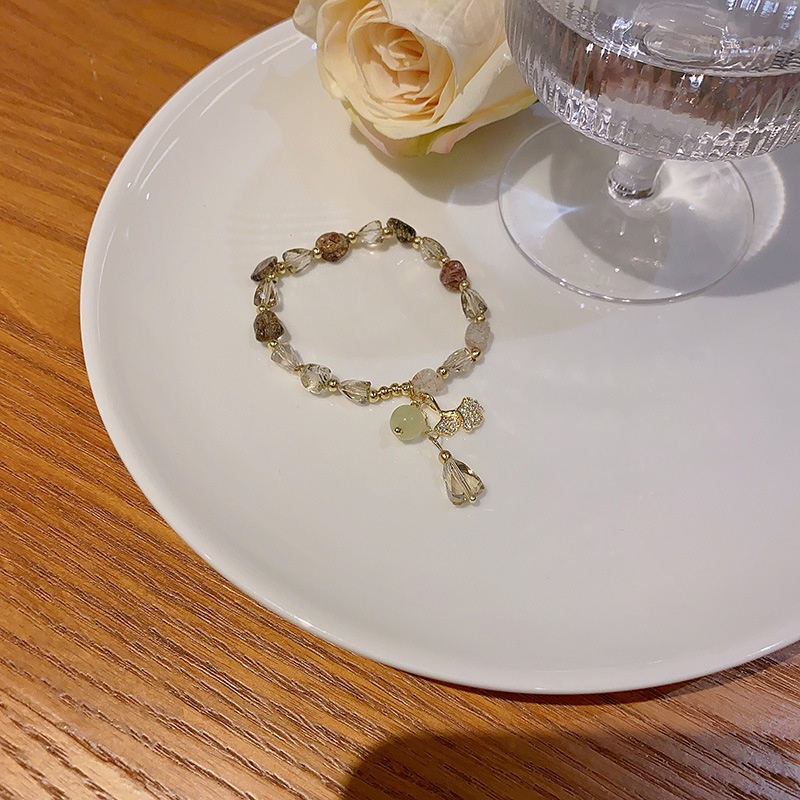 Gelang Daun Berlian Kristal Mewah Perhiasan Tangan Opal Super Lucu