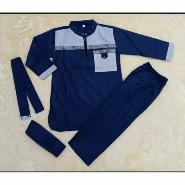 baju muslim setelan koko anak laki laki baju muslim pakistan panjang usia 1-12 thn - navy 1-2thn Mur
