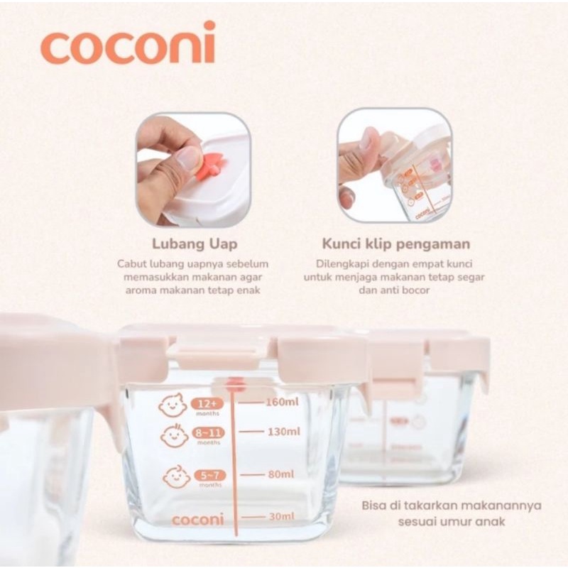 COCONI Baby Food Glass Container 3 Pcs x 160ml | Storage Wadah Penyimpanan Makanan MPASI