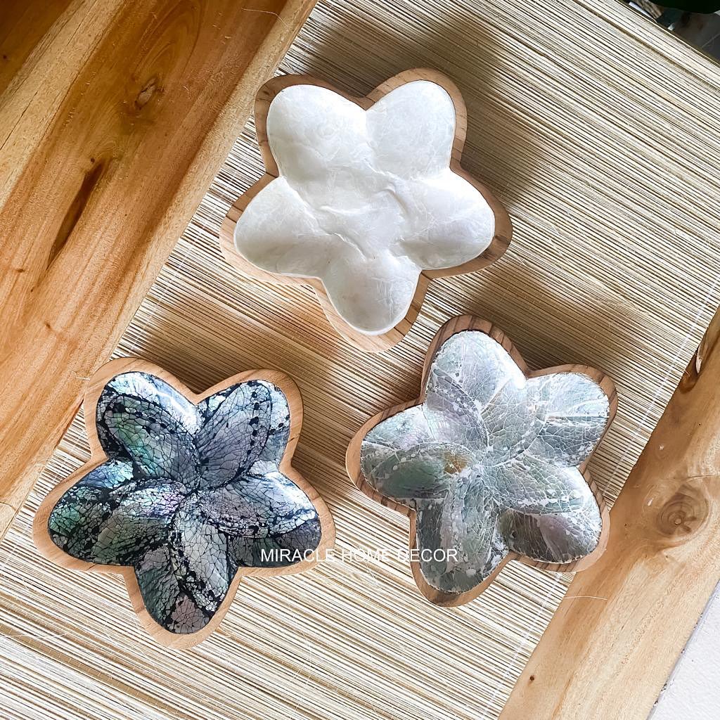 tray kerang star - piring model bintang lapisan kerang kayu jati