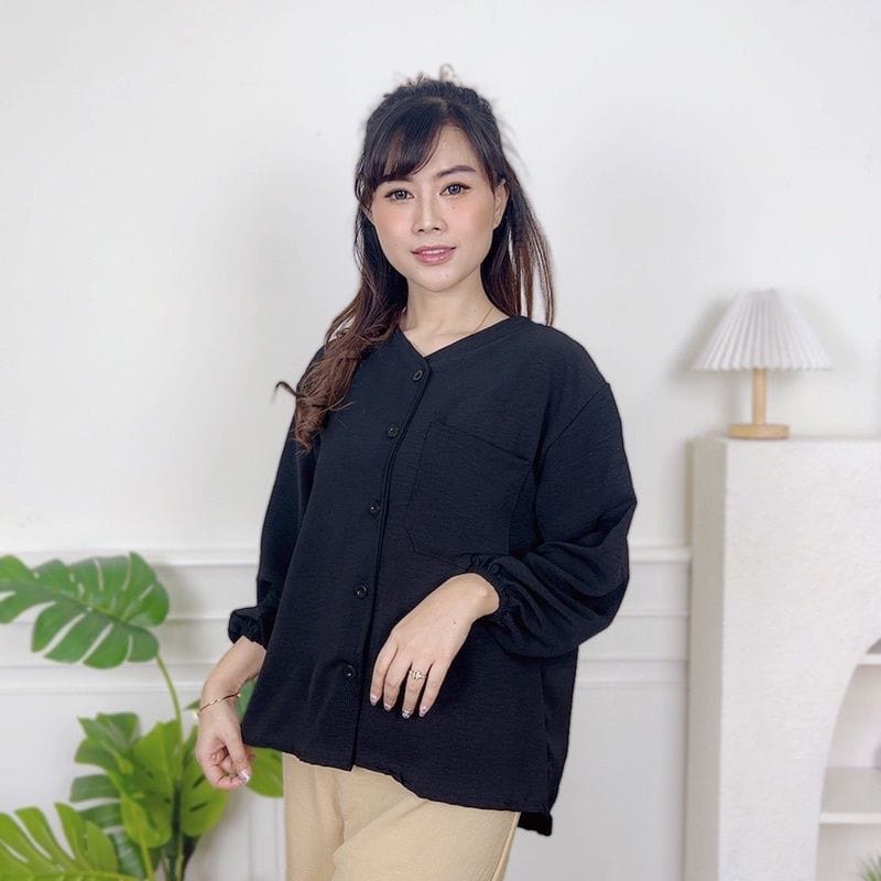 HEVA BLOUSE - KEMEJA ATASAN WANITA POLOS CRINKLE AIRFLOW