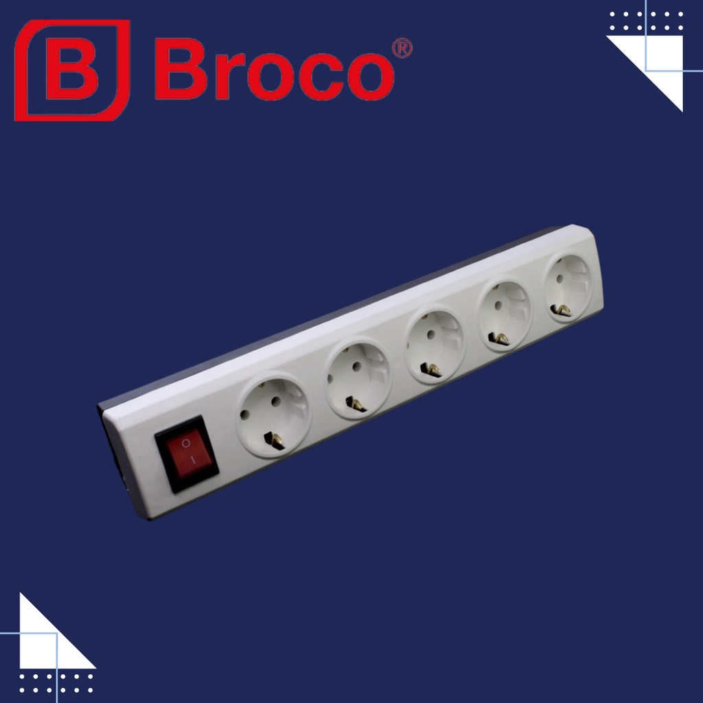 STOP KONTAK TERMINAL COLOKAN BROCO PUTIH LUBANG 5 NCP + SAKLAR ON OFF ADA LAMPU INDIKATOR BROCO 1545