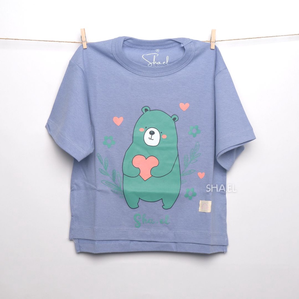 SHA.EL oversized tee kaos oversized grafik anak laki-laki dan perempuan gambar hewan beruang