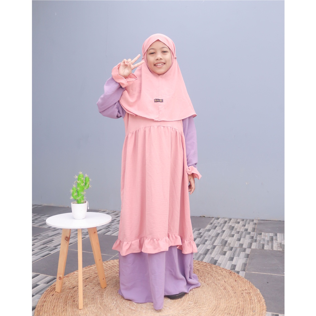 PROMO 11 - 11 SALE - MAN JADDA - Fatima Gamis Anak dan Hijab 2 4 5 7 8 10 Tahun Crinkle Airflow Stelan Baju dan Kerudung Gamis Manasik Anak