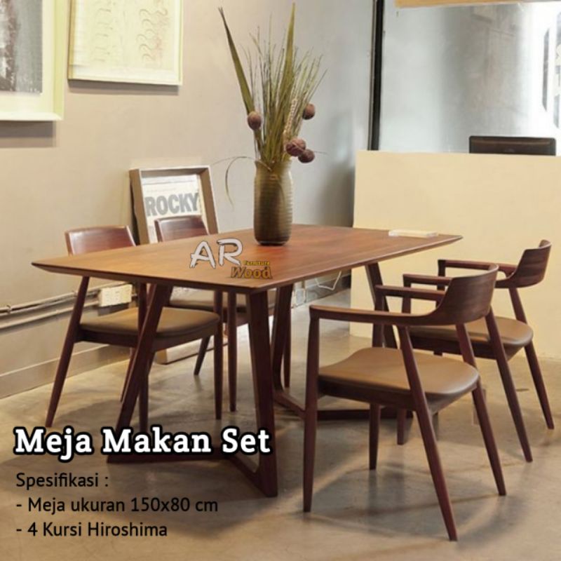 Meja Makan Set 4 Kursi Hiroshima/Dining Table Minimalis Kayu Jati Jok Busa Empuk