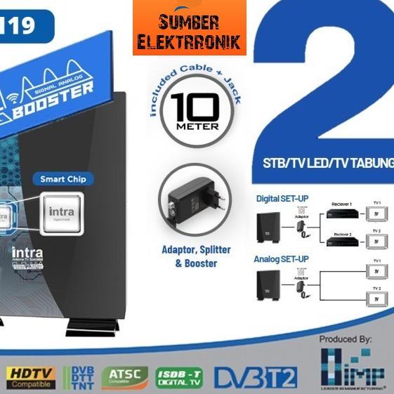℮ Antena Tv Digital Analog Indoor Outdoor intra INT-119 Led ✹